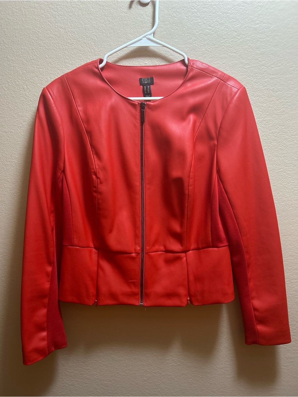 G.I.L.I Red Faux-Leather Zip Front Jacket Size 12